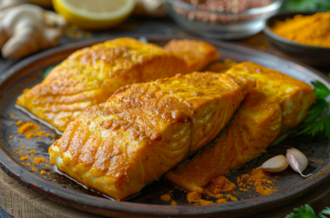 A plate of fresh Tilapia fillets marinated in turmeric and salt for Fish Curry Recipe