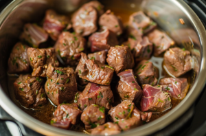A cooking pot filled with Mutton simmering to perfection for Mutton Chukka Recipe