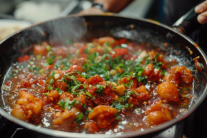 Basa fish cubes simmering in tangy Manchurian sauce for Basa Fish Manchurian Recipe